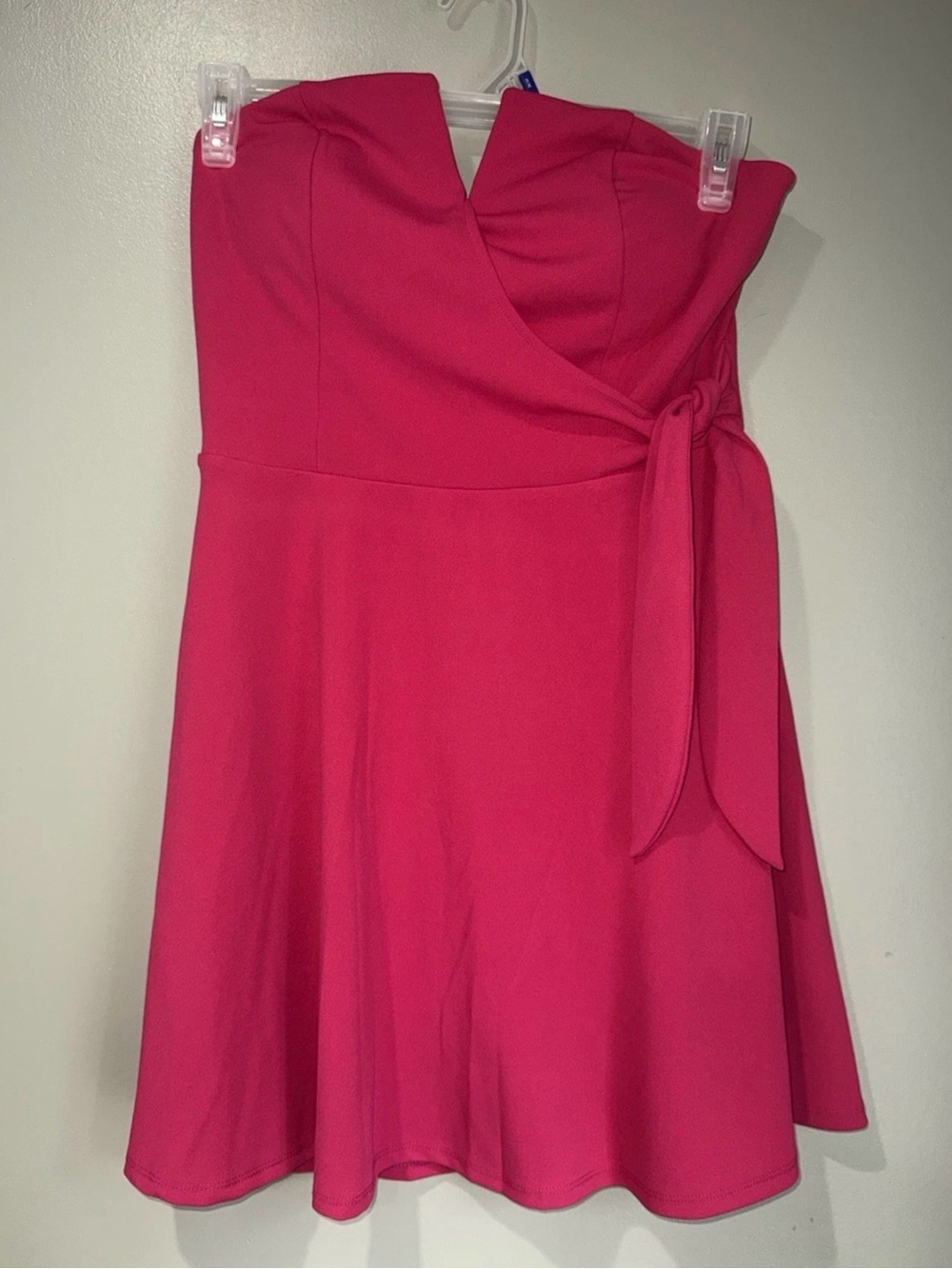 Strapless Fuchsia Wrap-Tie Mini Dress
